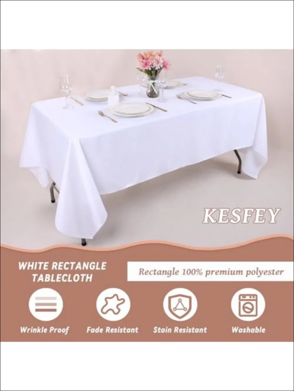 4 Pack 60x102 Inch Polyester Tablecloths Washable Wrinkle Resistant Rectangle